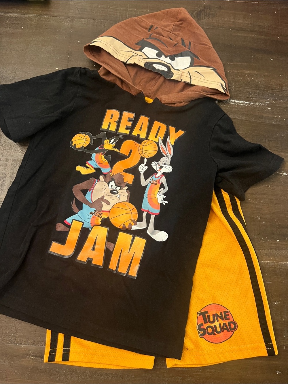 Looney Tunes Kids 'Ready 2 Jam' Black Hooded Tee & Yellow Shorts Set